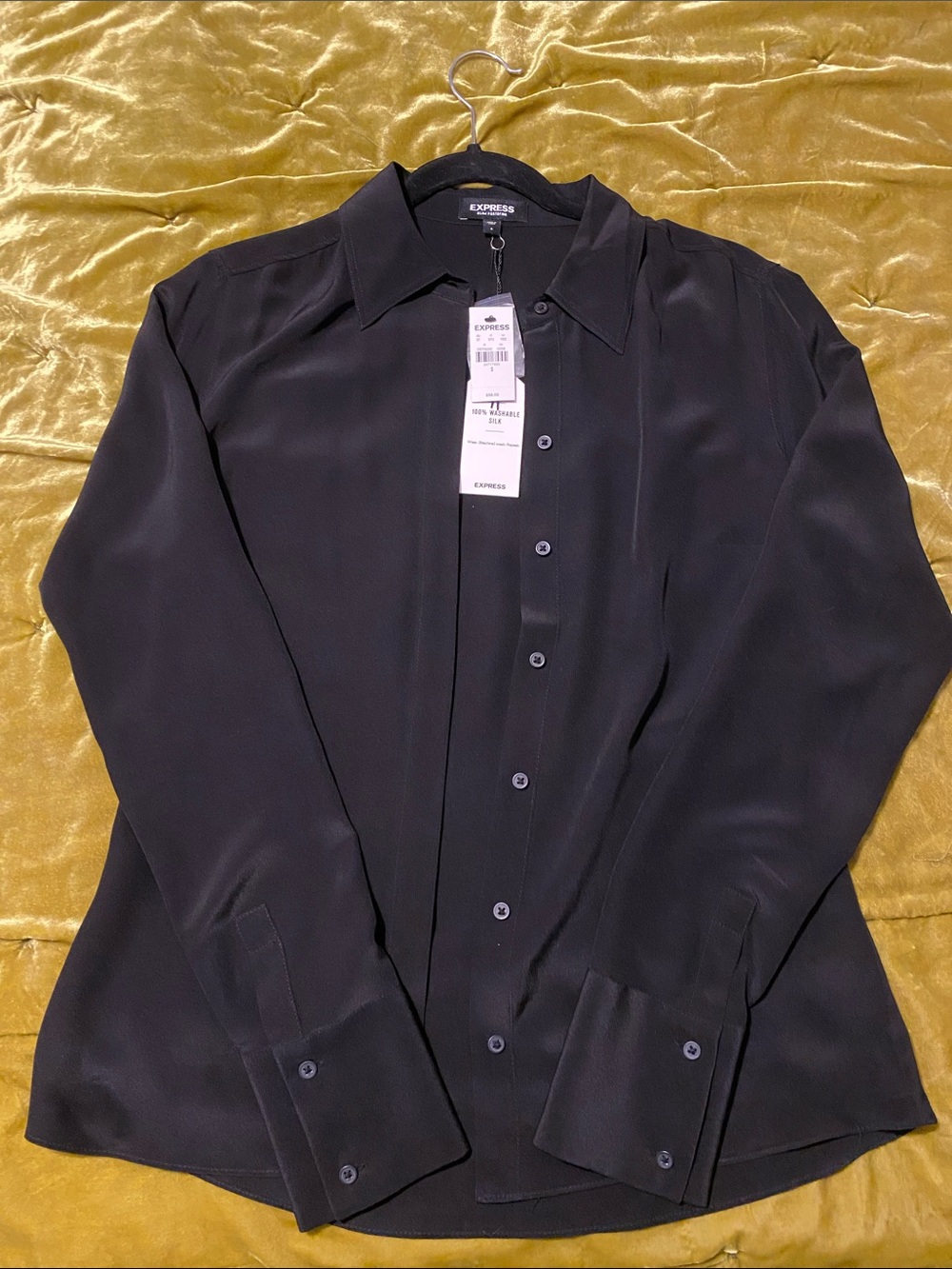 Express 100% Silk Black Button-Down